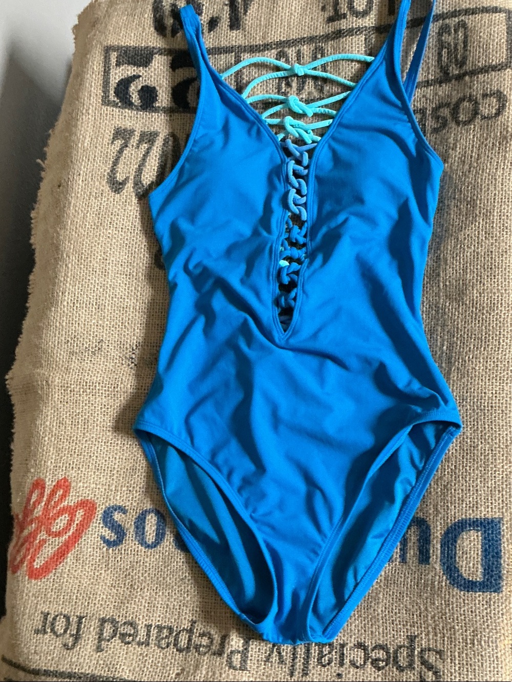 Bleu Rod Beattie Cobalt Blue Lace-Up One-Piece Swimsuit